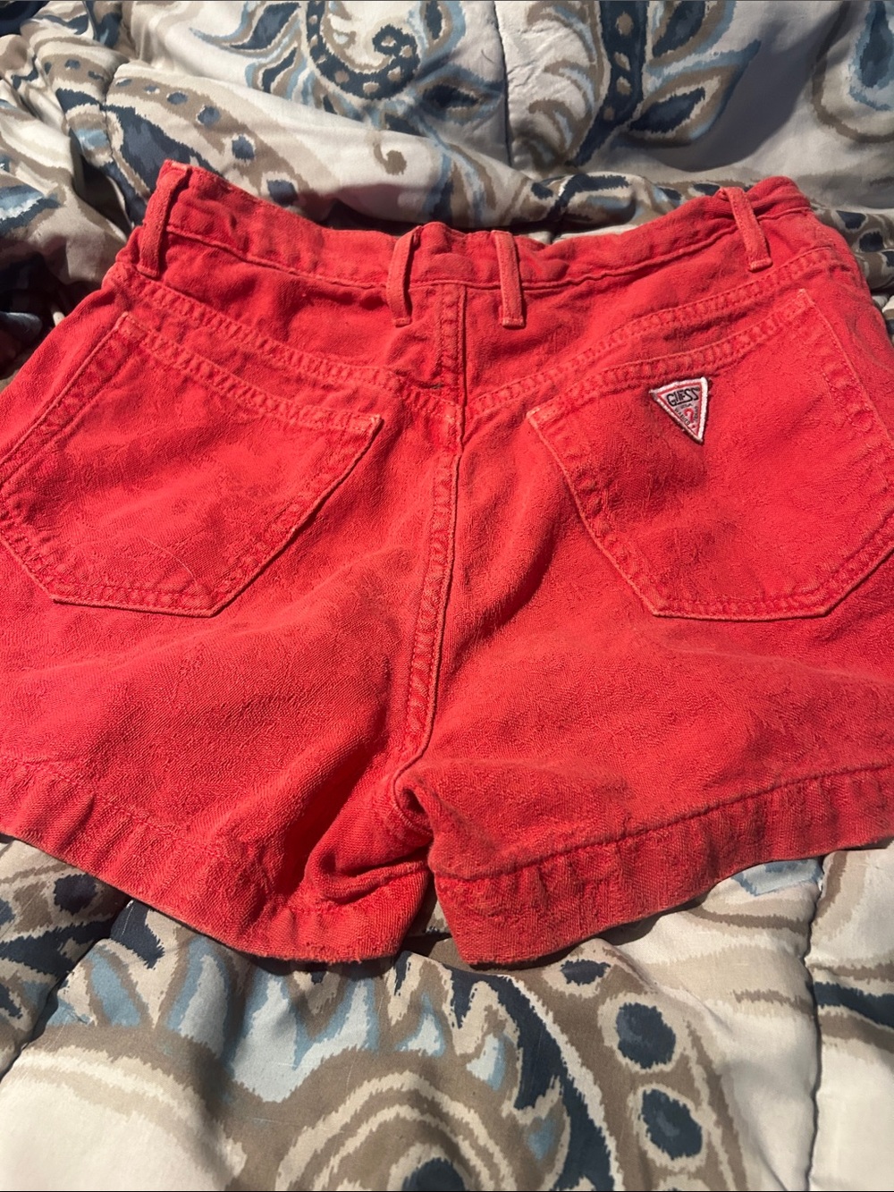 Guess Red High-Waist Terry Shorts with Back Pockets